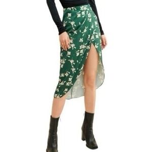 Urban Outfitters | Kelly Floral Green Midi Skirt Tulip Hem‎ Wrap | Women's Small